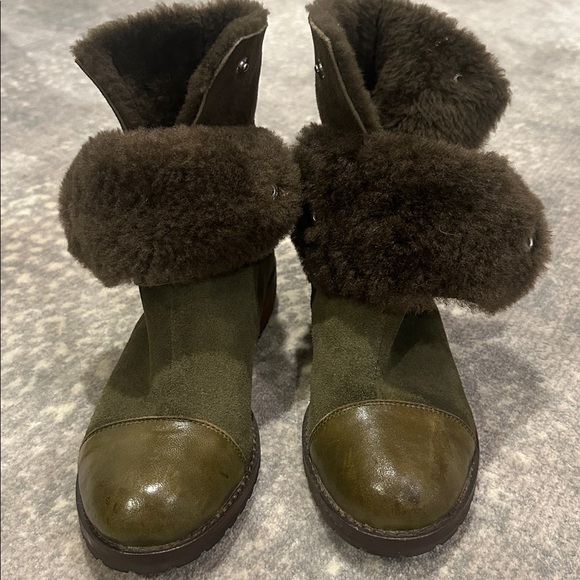 MATT BERNSON REAL SHEEPSKIN SHEARLING ARMY GREEN BOOTS SIZE 7.5 - Picture 3 of 13